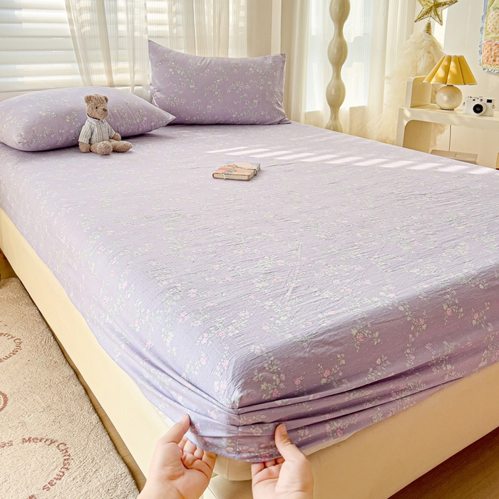 91家纺网 家纺一手货源 找家纺 纽缦家纺 2025新款云感提花双层纱床笠 恋如青柠香