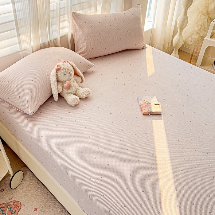 91家纺网 家纺一手货源 找家纺 纽缦家纺 2025新款云感提花双层纱床笠 倾心紫