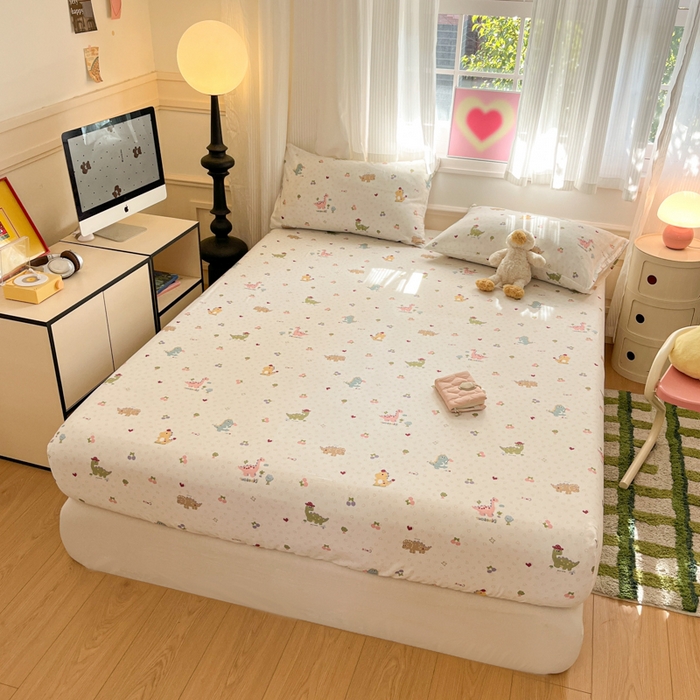 91家纺网 家纺一手货源 找家纺 博雅 2025新款全棉A类双层纱床笠 萌趣龙宝