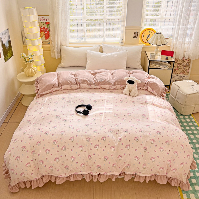 91家纺网 家纺一手货源 找家纺 纽缦家纺 2025新款云感提花双层纱韩版被套 小鸥鸥