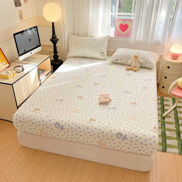 91家纺网 家纺一手货源 找家纺 博雅 2025新款全棉A类双层纱床笠 汪星人