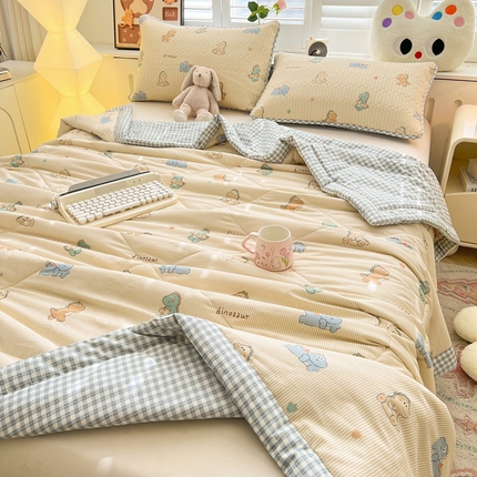 雅萱家纺  2025新款全棉夏被套件 恐龙乐园