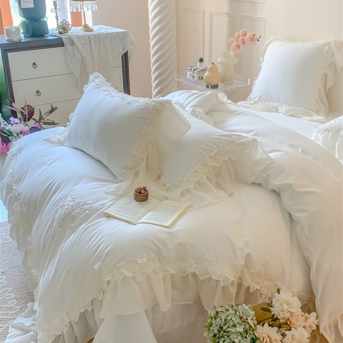 91家纺网 家纺一手货源 找家纺 吾欢心2025新款糯小棉立体蝴蝶花边套件-蝶恋花系列 蝶恋花白