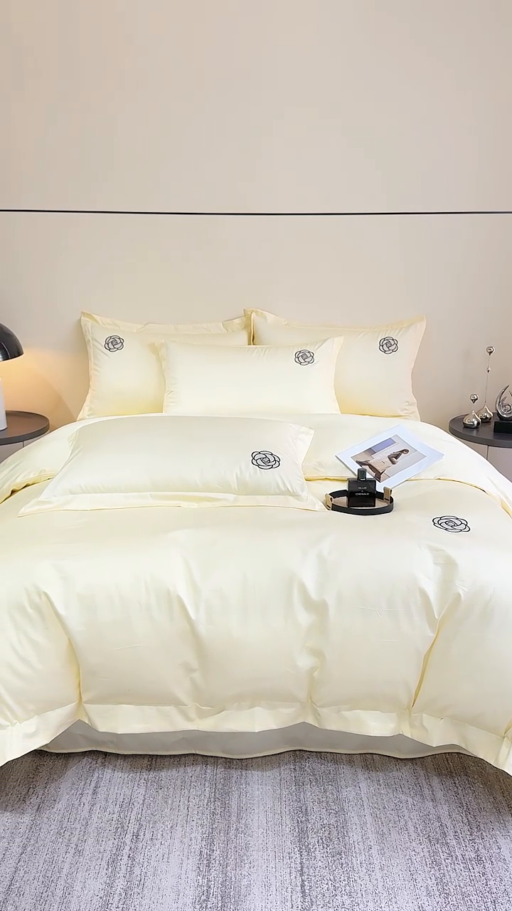 91家纺网 家纺一手货源 找家纺 KA家纺 2025春夏新款全棉绣花四件套 小香系列 小香柠檬黄