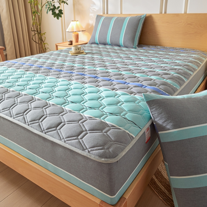 91家纺网 家纺一手货源 找家纺 雪云美2025新款A类全棉色织水洗棉夹棉床笠大豆床罩床垫保护套可定制 江南 灰