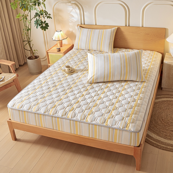 91家纺网 家纺一手货源 找家纺 雪云美2025新款A类全棉色织水洗棉夹棉床笠大豆床罩床垫保护套可定制 沐妍 黄