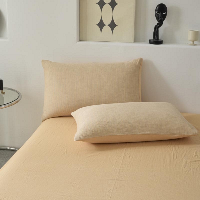 91家纺网 家纺一手货源 找家纺 AB家纺 2025新款三层款皱皱纱条纹四件套 小半-桔黄