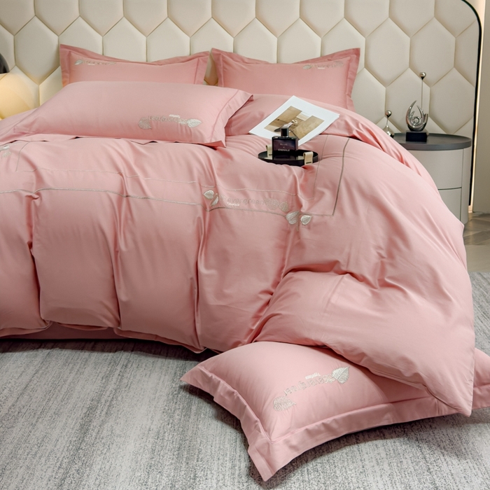 91家纺网 家纺一手货源 找家纺 U品汇  2025新款纯棉全棉长绒棉刺绣绣花高端礼盒四件套-叶夕 花晨叶夕-豆沙