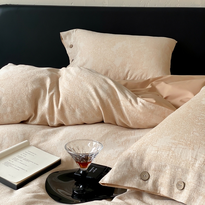 91家纺网 家纺一手货源 找家纺 旷野 2025新款全棉色织提花四件套 雾凇-奶咖