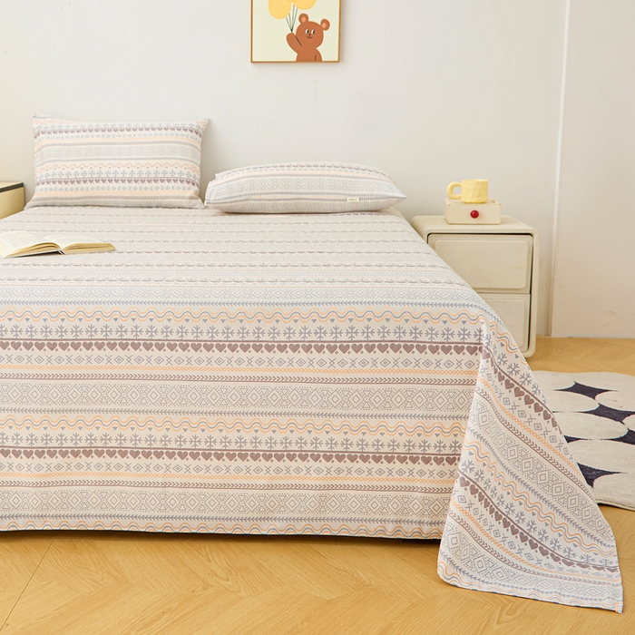 91家纺网 家纺一手货源 找家纺 棉乐町家居 2025新款锦柔老粗布床单老粗布凉席三件套 波西米亚