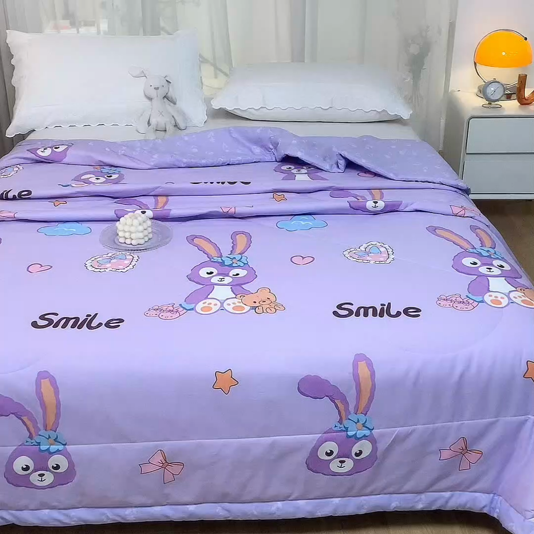 91家纺网 家纺一手货源 找家纺 羽梦家纺2025新款新疆棉花全棉夏凉被 可爱兔 紫