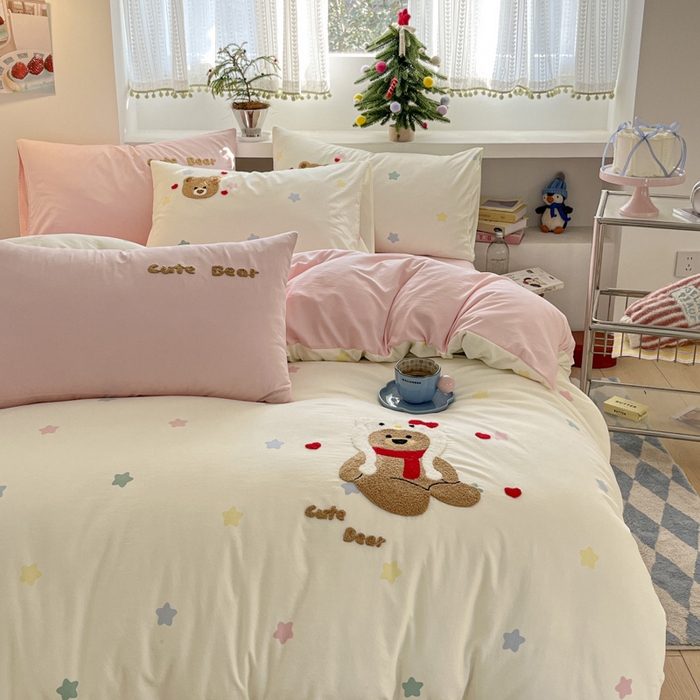 91家纺网 家纺一手货源 找家纺 桃心家居 2025新款A类亲肤舒适软糯云柔水洗棉印加绣卡通毛巾绣水洗棉系列 云柔水洗棉-印加绣猫咪熊