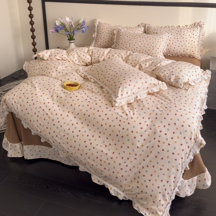 91家纺网 家纺一手货源 找家纺 可思家纺2025新款可思-韩版双层纱四件套 可可心