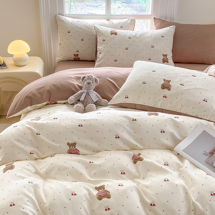 91家纺网 家纺一手货源 找家纺 富缦庭2025新款A类针织双层纱四件套叮当熊