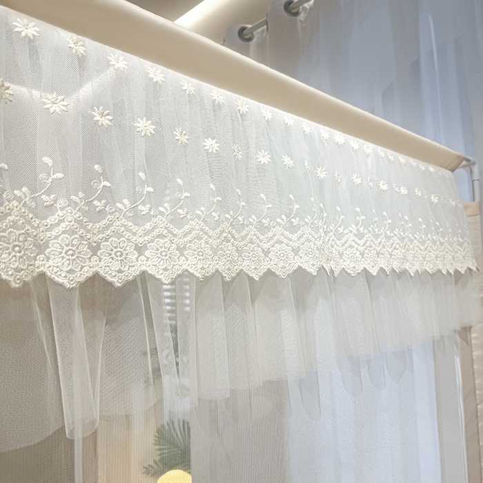 91家纺网 家纺一手货源 找家纺 青竹苑2025新款花边款床笠底防摔坐床蚊帐-铃兰花开 铃兰花开-米色