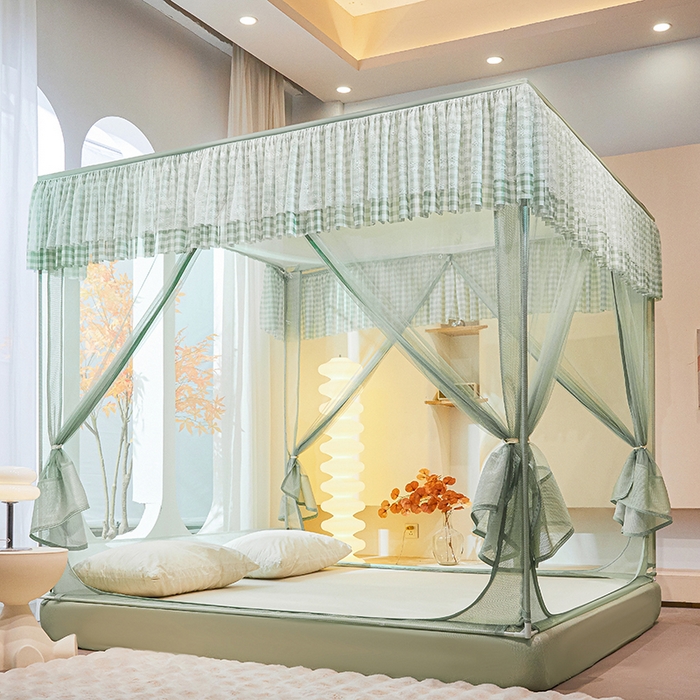 91家纺网 家纺一手货源 找家纺 青竹苑2025新款花边款床笠底防摔坐床蚊帐-格格巫 格格巫-瓦松绿