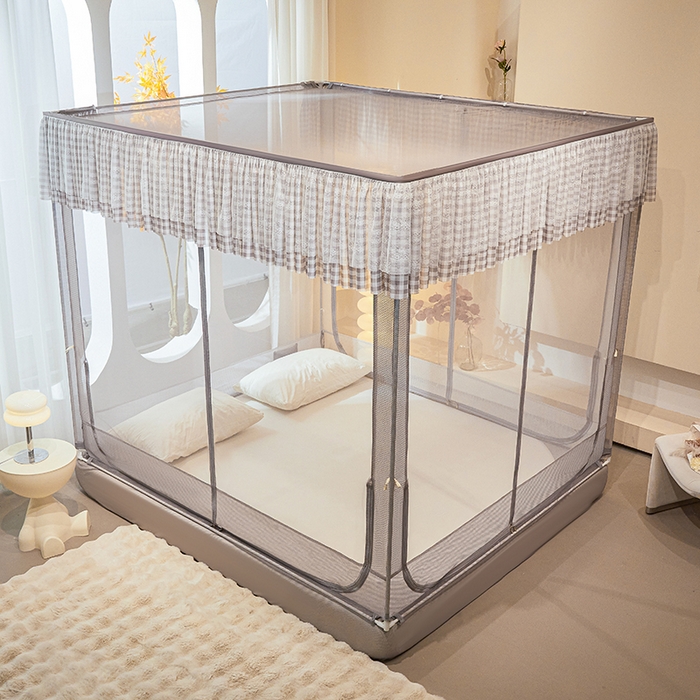 91家纺网 家纺一手货源 找家纺 青竹苑2025新款花边款床笠底防摔坐床蚊帐-格格巫 格格巫-棕咖