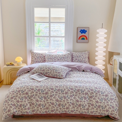 91家纺网 家纺一手货源 找家纺 富缦庭2025新款A类针织双层纱四件套淡烟弄晓