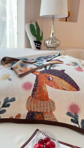 91家纺网 家纺一手货源 找家纺 爱港家纺 2025新款全棉纱布-萌宠治愈系列枕巾 萌宠鹿52*75cm