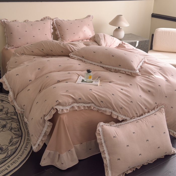 91家纺网 家纺一手货源 找家纺 可思家纺2025新款可思-韩版双层纱四件套 情书