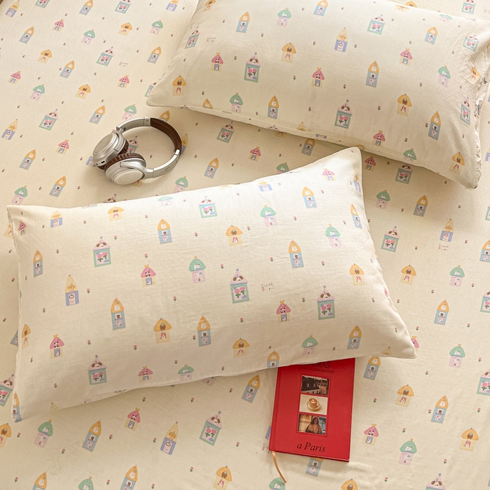 91家纺网 家纺一手货源 找家纺 博雅 2025新款全棉A类双层纱床笠 甜梦城堡