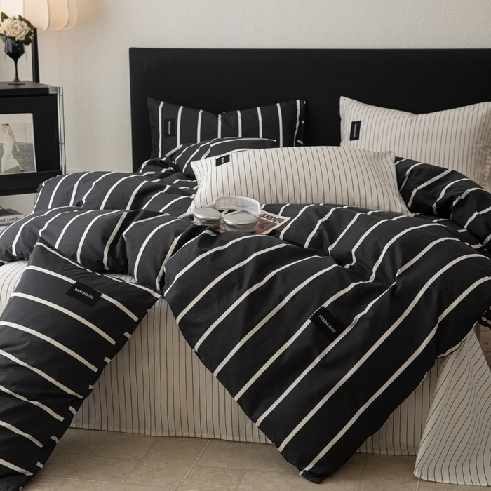 91家纺网 家纺一手货源 找家纺 简宜家居（朝初家纺） 2025新款简约纯棉四件套 暗影黑