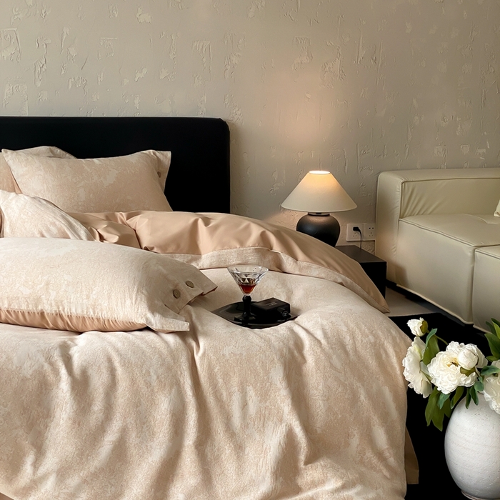 91家纺网 家纺一手货源 找家纺 旷野 2025新款全棉色织提花四件套 雾凇-奶咖