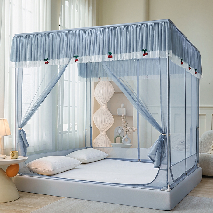 91家纺网 家纺一手货源 找家纺 （总）青竹苑2025新款花边款床笠底防摔坐床蚊帐-樱桃