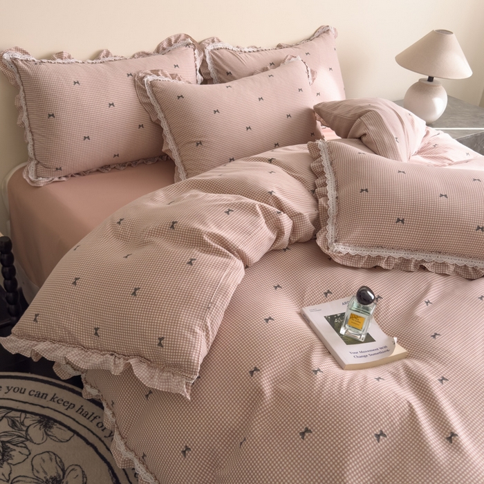 91家纺网 家纺一手货源 找家纺 可思家纺2025新款可思-韩版双层纱四件套 情书