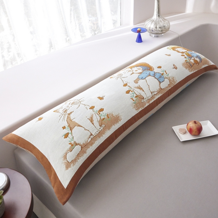 91家纺网 家纺一手货源 找家纺 爱港家纺 2025新款全棉纱布长枕套，双人 单人 情侣款纯棉枕套 萌宠宝贝