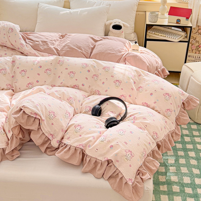 91家纺网 家纺一手货源 找家纺 纽缦家纺 2025新款云感提花双层纱韩版被套 小鸥鸥