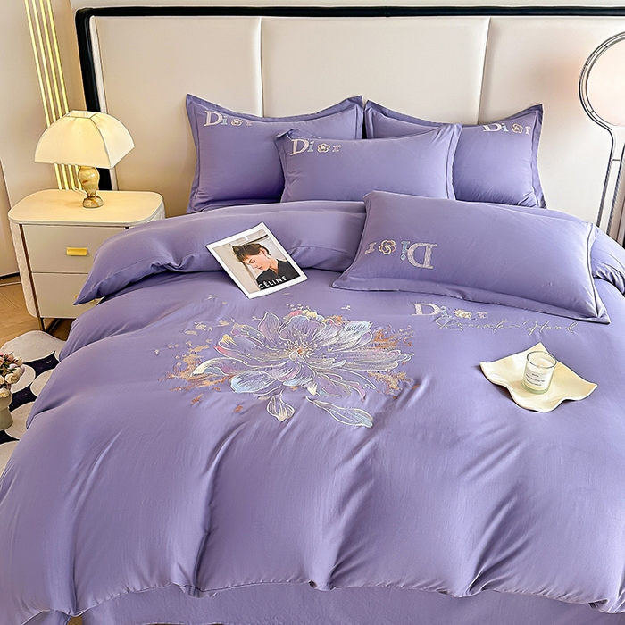 91家纺网 家纺一手货源 找家纺 大麦乐田 2025新款磨毛刺绣四件套 蒂素-梦幻紫