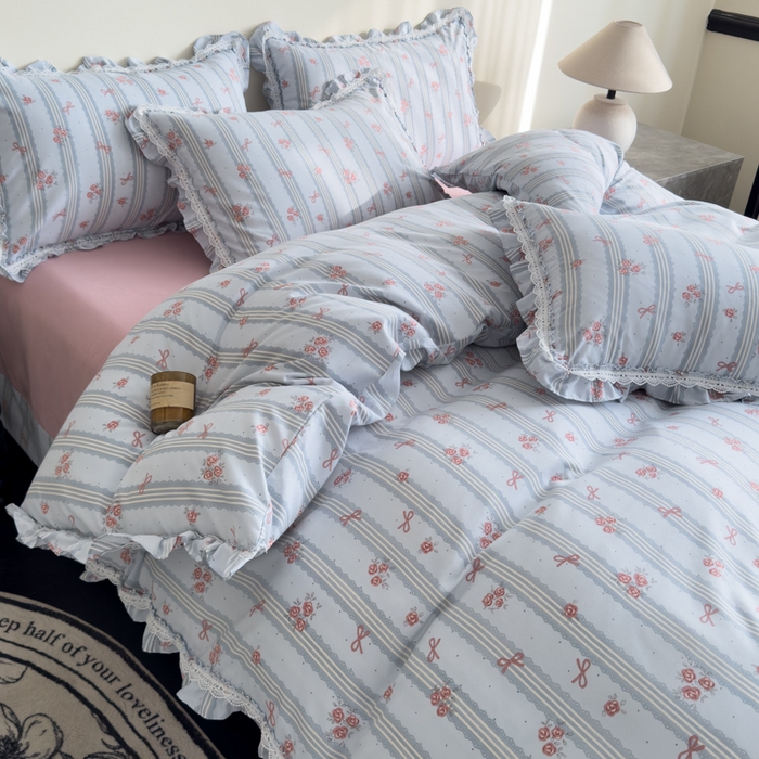 91家纺网 家纺一手货源 找家纺 可思家纺2025新款可思-韩版双层纱四件套 罗曼蒂克