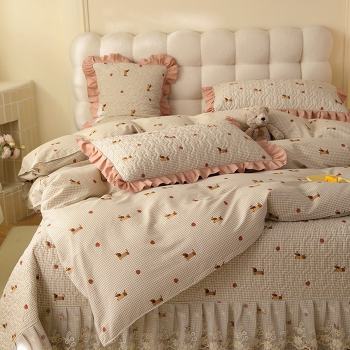 91家纺网 家纺一手货源 找家纺 美达家纺2025新款全棉蕾丝边单床盖四件套 快乐追梦