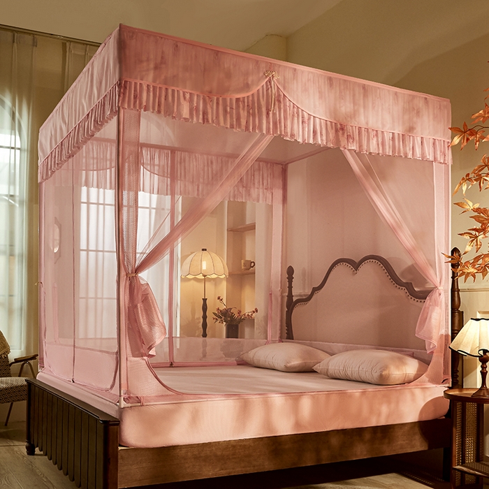 91家纺网 家纺一手货源 找家纺 青竹苑2025新款花边款床笠底防摔坐床蚊帐-雅致 雅致-樱花粉