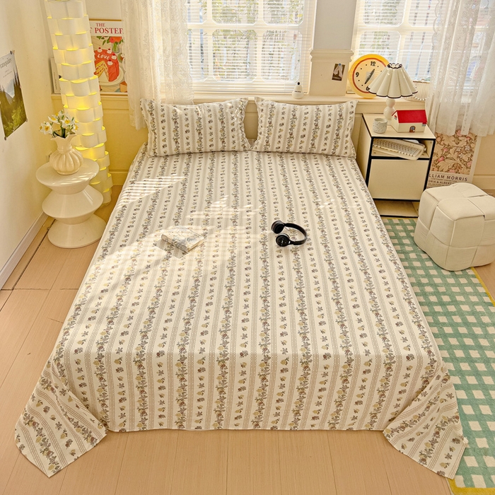 91家纺网 家纺一手货源 找家纺 纽缦家纺 2025新款云感提花双层纱床单 玫瑰哒