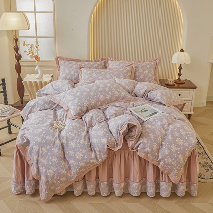 91家纺网 家纺一手货源 找家纺 缦彩 【加微信送买家秀】2025新款母婴级双层纱宽边床单四件套 玛德琳娜