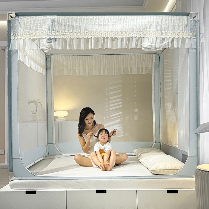 91家纺网 家纺一手货源 找家纺 （总）青竹苑2025新款花边款床笠底防摔坐床蚊帐-铃兰花开