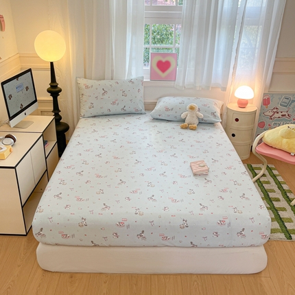 91家纺网 家纺一手货源 找家纺 博雅 2025新款全棉A类双层纱床笠 晚安猫