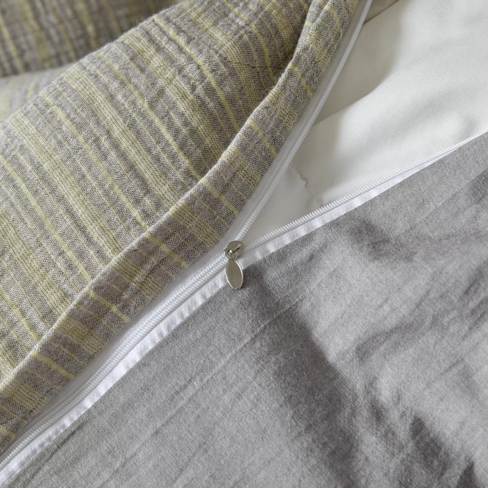 91家纺网 家纺一手货源 找家纺 AB家纺 2025新款三层款皱皱纱条纹四件套 小半-亚麻棕