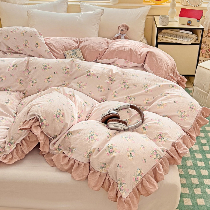 91家纺网 家纺一手货源 找家纺 纽缦家纺 2025新款云感提花双层纱韩版被套 暗恋