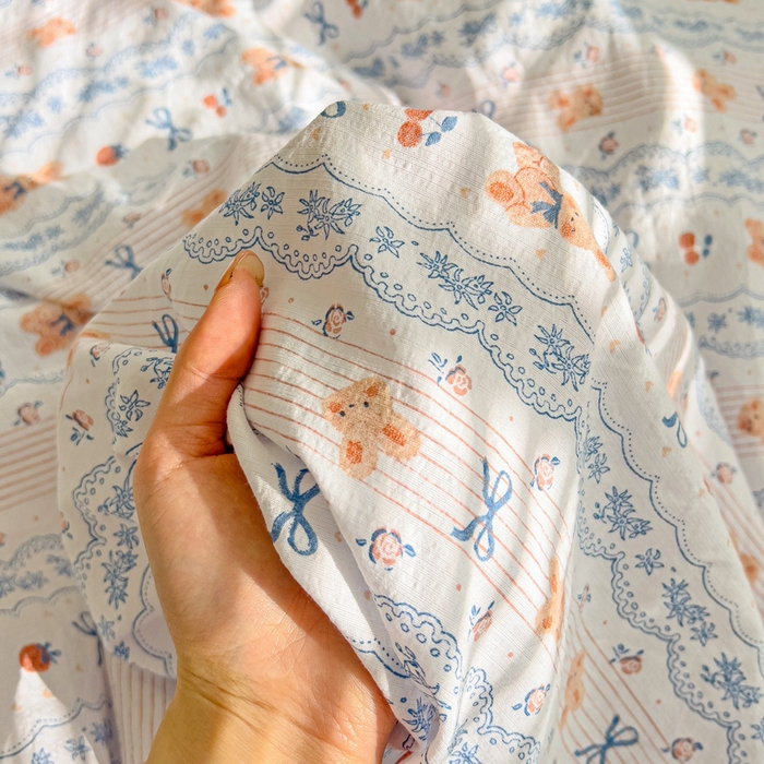 91家纺网 家纺一手货源 找家纺 纽缦家纺 2025新款云感提花双层纱床单 他和她的兔