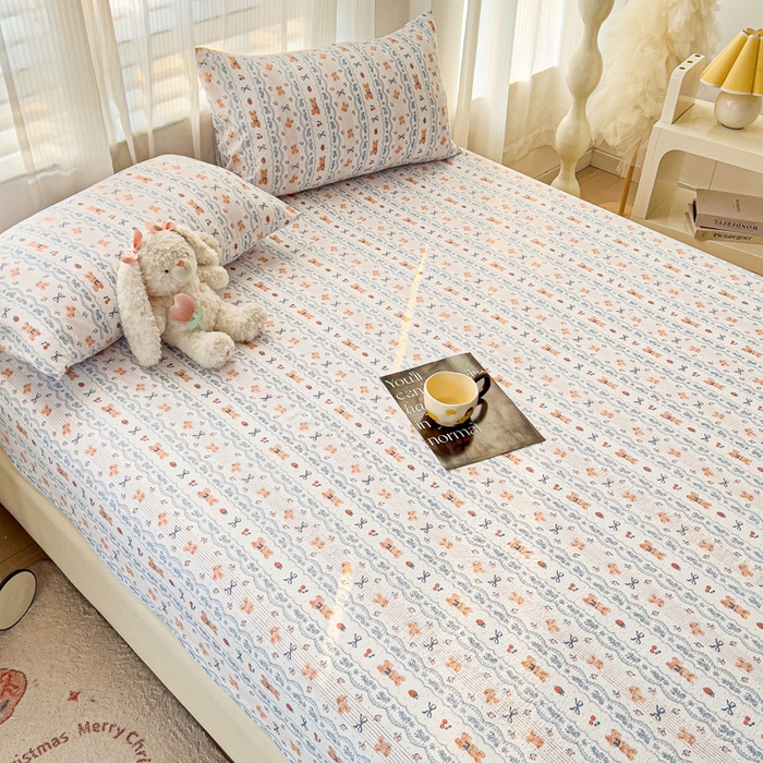 91家纺网 家纺一手货源 找家纺 纽缦家纺 2025新款云感提花双层纱床笠 他和她的兔