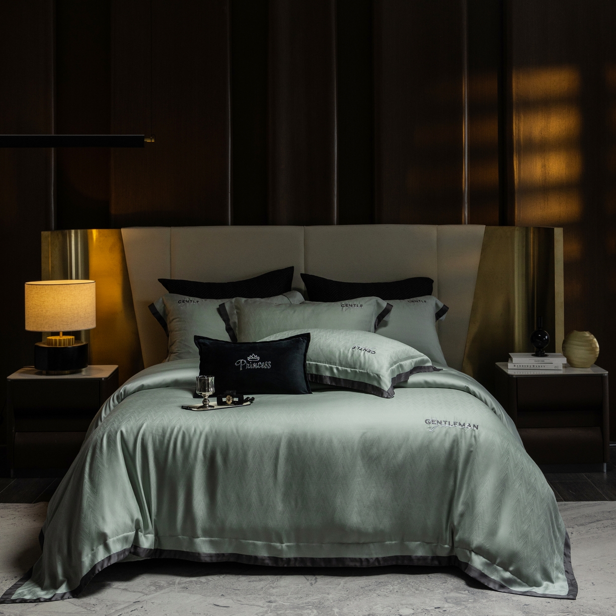 91家纺网 家纺一手货源 找家纺 时亿家居 2025新款80天丝提花床盖款四件套-晓雅系列 晓雅 绿