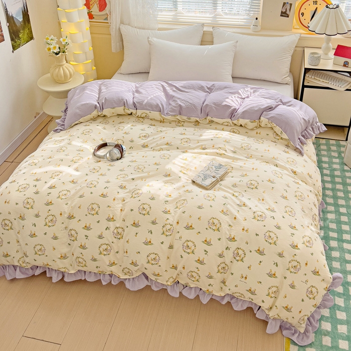 91家纺网 家纺一手货源 找家纺 纽缦家纺 2025新款云感提花双层纱韩版被套 兔子的欢喜