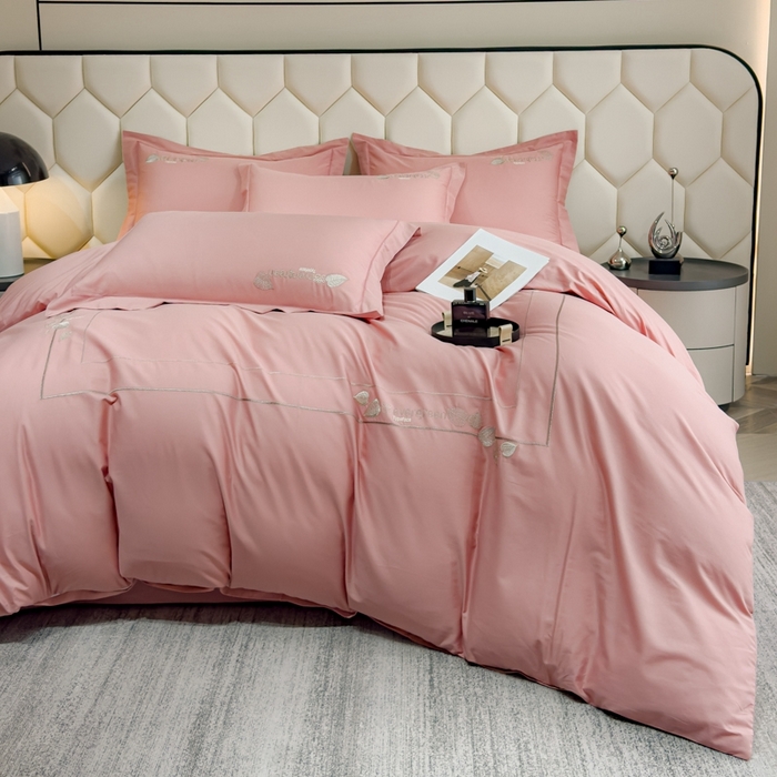 91家纺网 家纺一手货源 找家纺 U品汇  2025新款纯棉全棉长绒棉刺绣绣花高端礼盒四件套-叶夕 花晨叶夕-豆沙