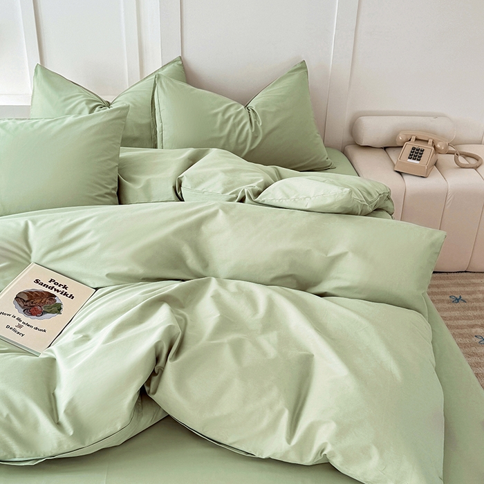 91家纺网 家纺一手货源 找家纺 卢赛尔 2025新款全13372纯色单被套 豆绿色