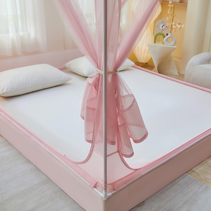 91家纺网 家纺一手货源 找家纺 青竹苑2025新款花边款床笠底防摔坐床蚊帐-樱桃 樱桃-樱花粉