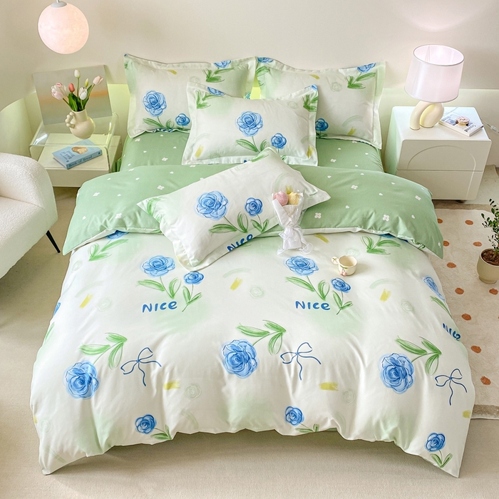 91家纺网 家纺一手货源 找家纺 直播2024新款斜纹磨毛印花四件套植物羊绒套件花町物语