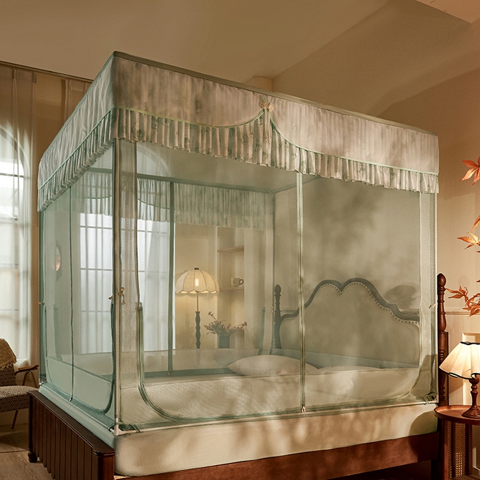 91家纺网 家纺一手货源 找家纺 青竹苑2025新款花边款床笠底防摔坐床蚊帐-雅致 雅致-瓦松绿